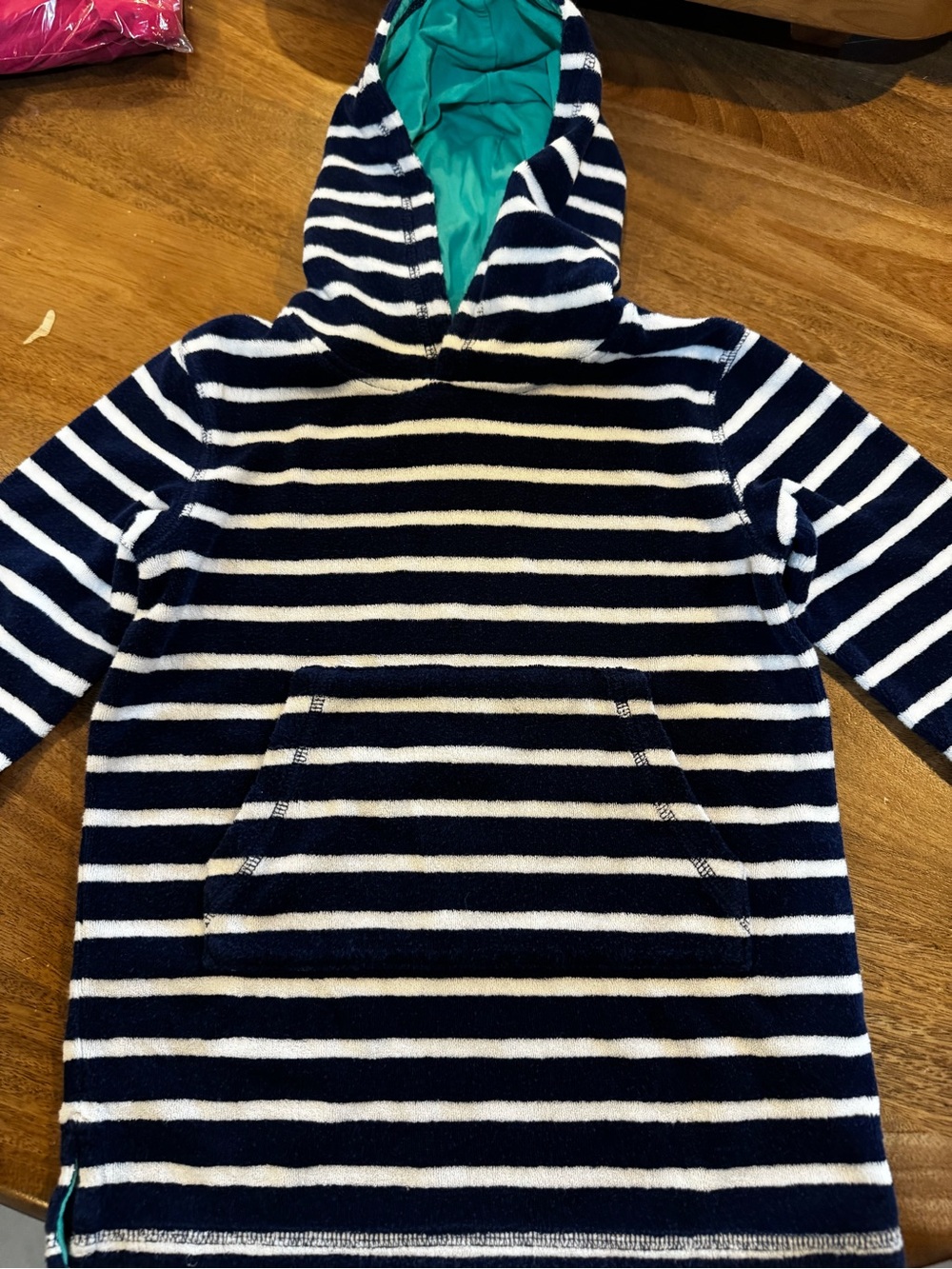 Mini Boden Navy & White Stripe Hooded Towelling Coverup